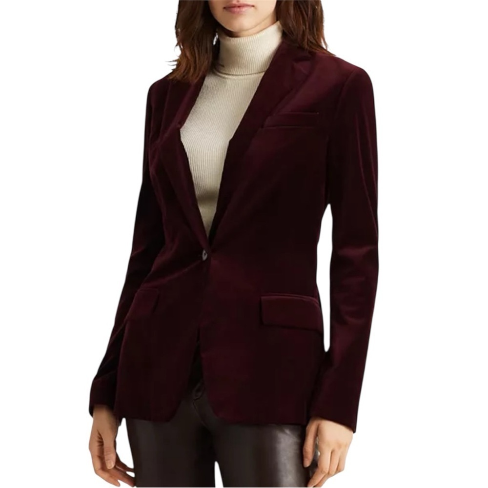 Lauren Ralph Lauren Burgundy Velvet Blazer Size 12 Classic Holiday Evening